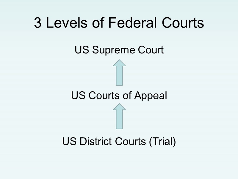 3 Levels of Federal Courts US Supreme Court   US Courts of Appeal